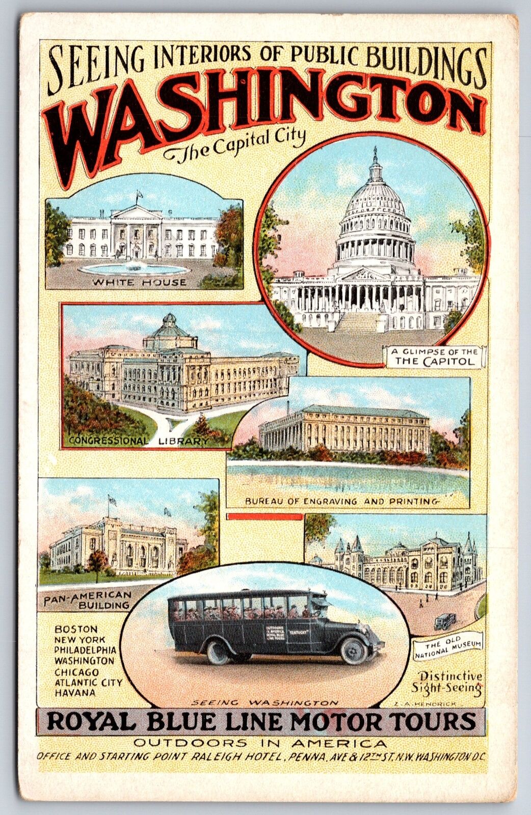 Washington DC~Royal Blue Line Motor Tours~Tour Bus~1920s Advertising PC
