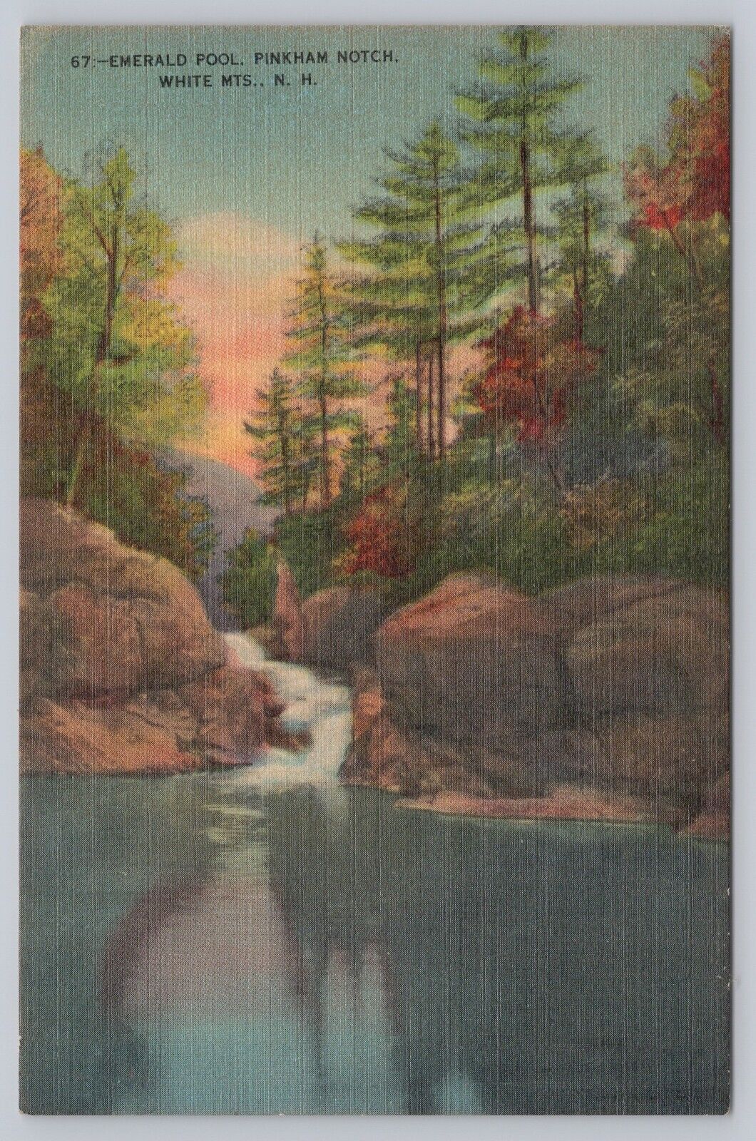 c 1930s Emerald Pool Pinkham Notch White Mountains New Hampshire Linen Postcard