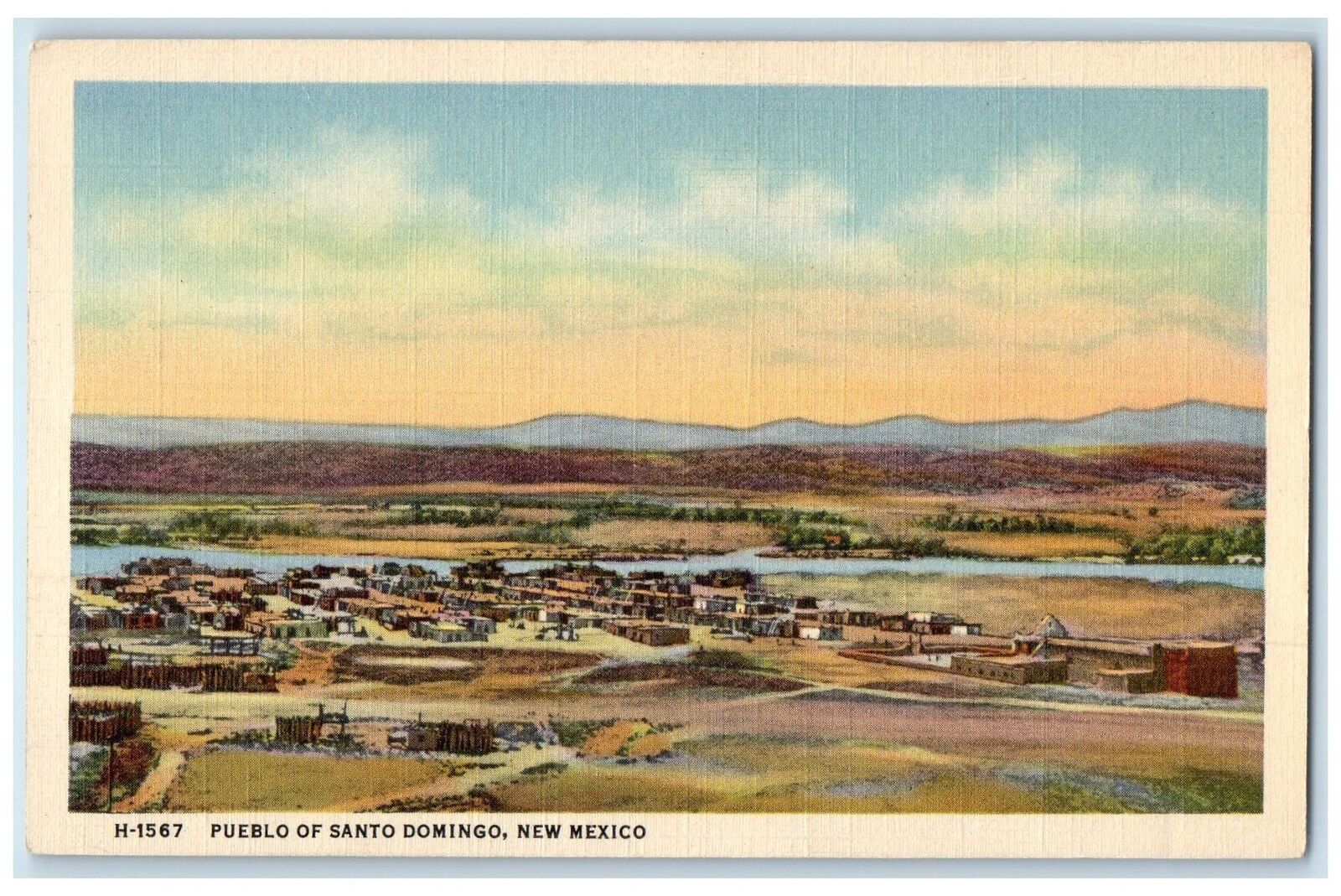 c1940's Scene Pueblo Of Santo Domingo New Mexico NM Unposted Vintage Postcard