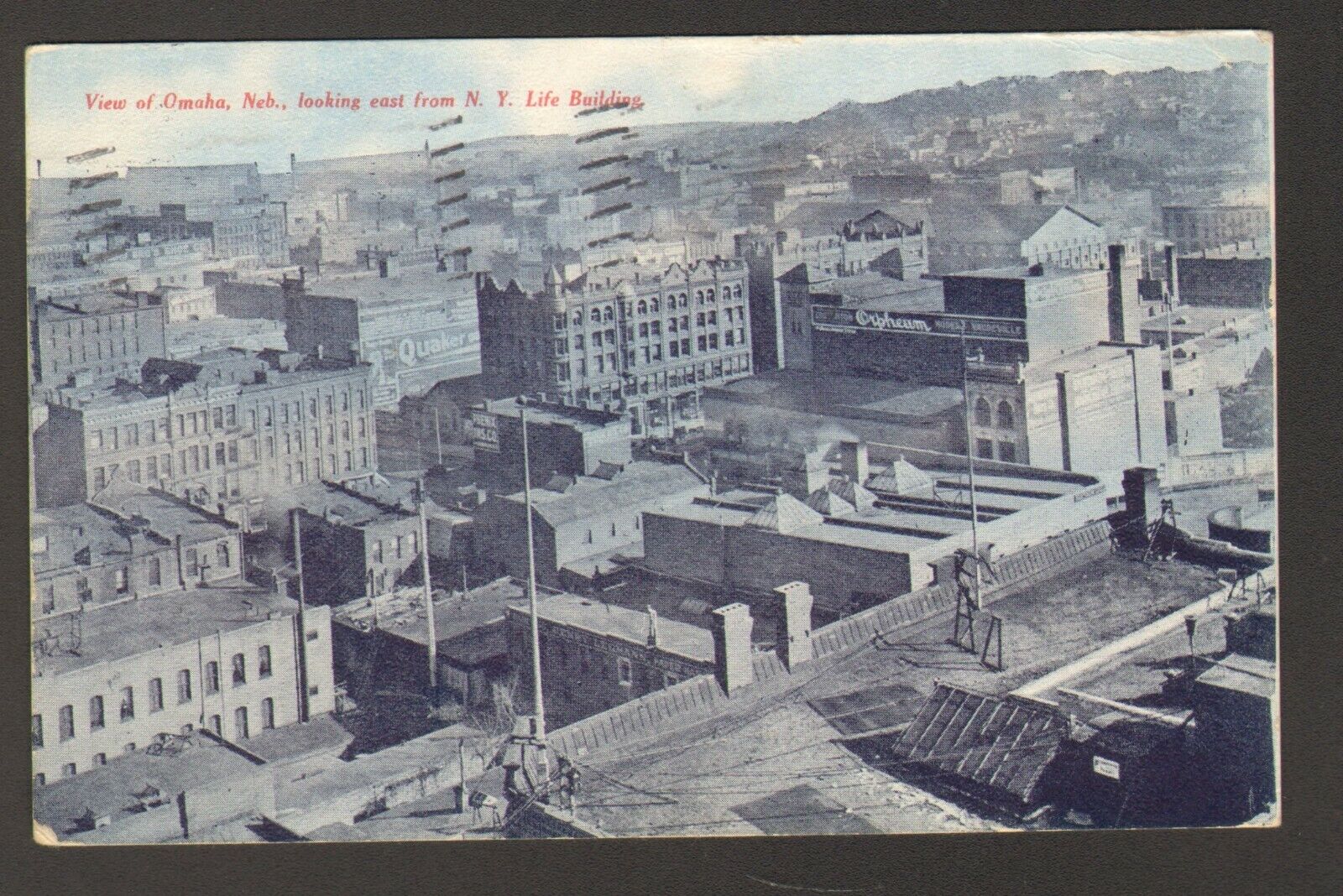 1908 Postmarked Postcard View of Omaha NE looking east from NY Life Building 