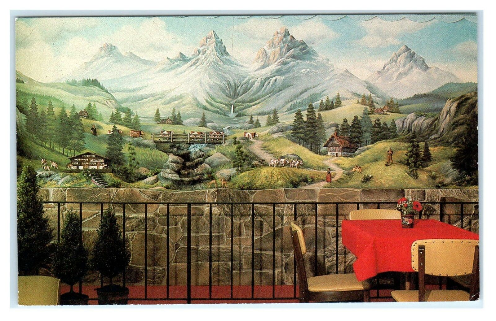 WILMOT, OH Ohio ~ Roadside ALPS CHALET Painting DINING ROOM c1960s  Postcard