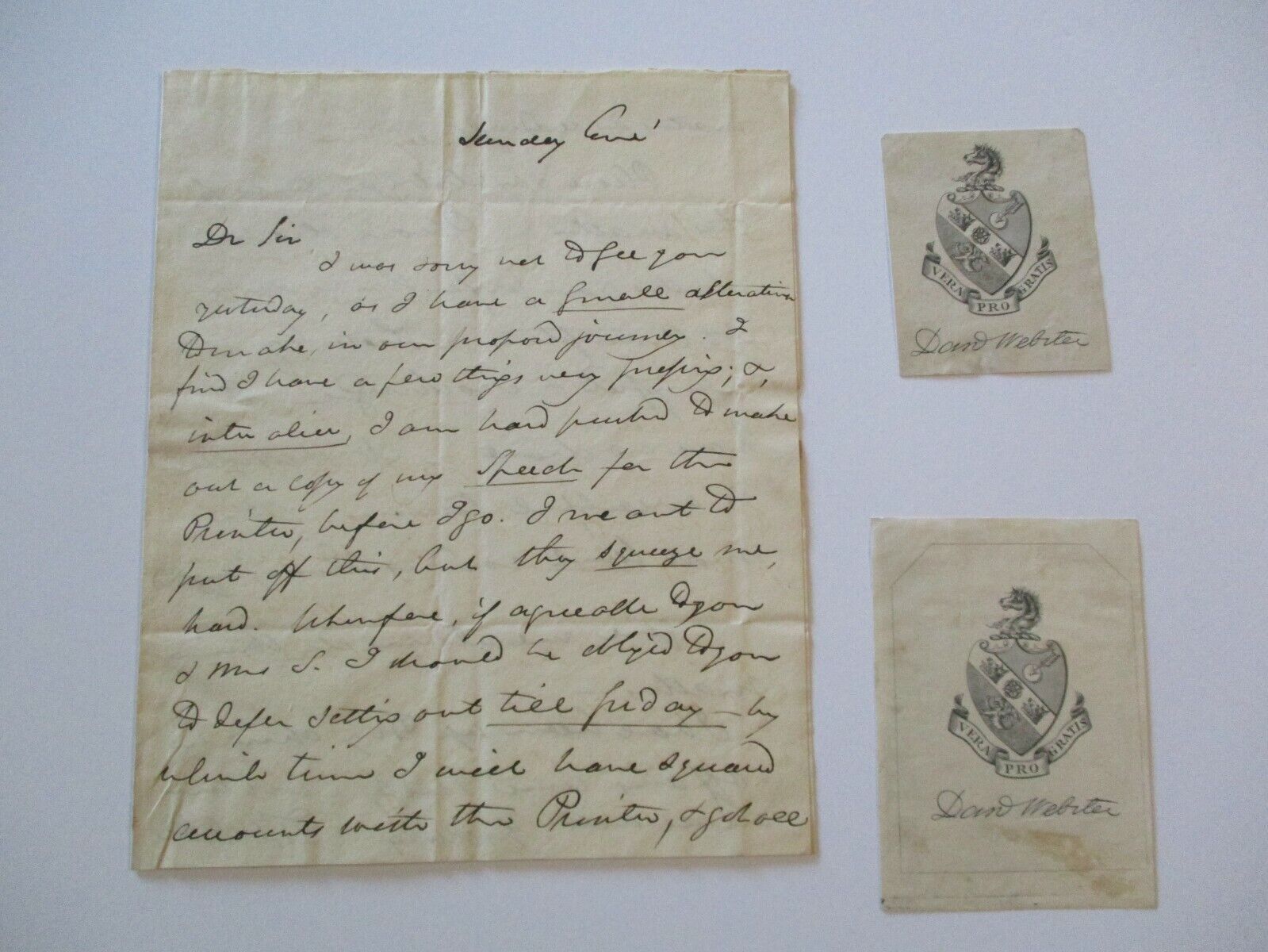 ANTIQUE DANIEL WEBSTER  SECRETARY OF STATE LETTER TO JOSEPH STORY SUPREME COURT