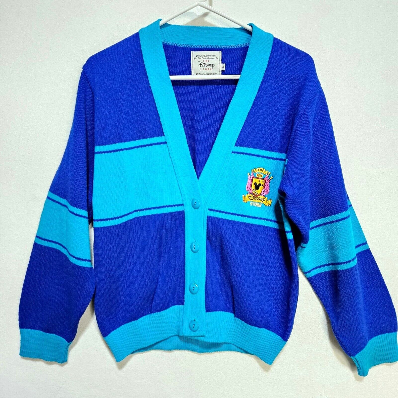 Disney Cast Member Exclusive Cardigan Sweater Mens S Blue Embroidery Vintage 90s