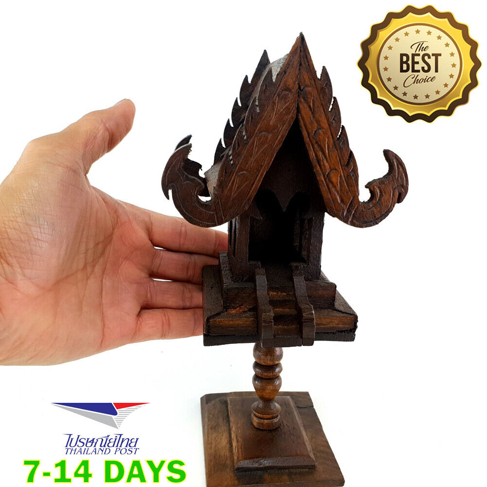 Mini Thai Buddha Amulet Worship Temple Spirit House Wooden Handmade Sculpture