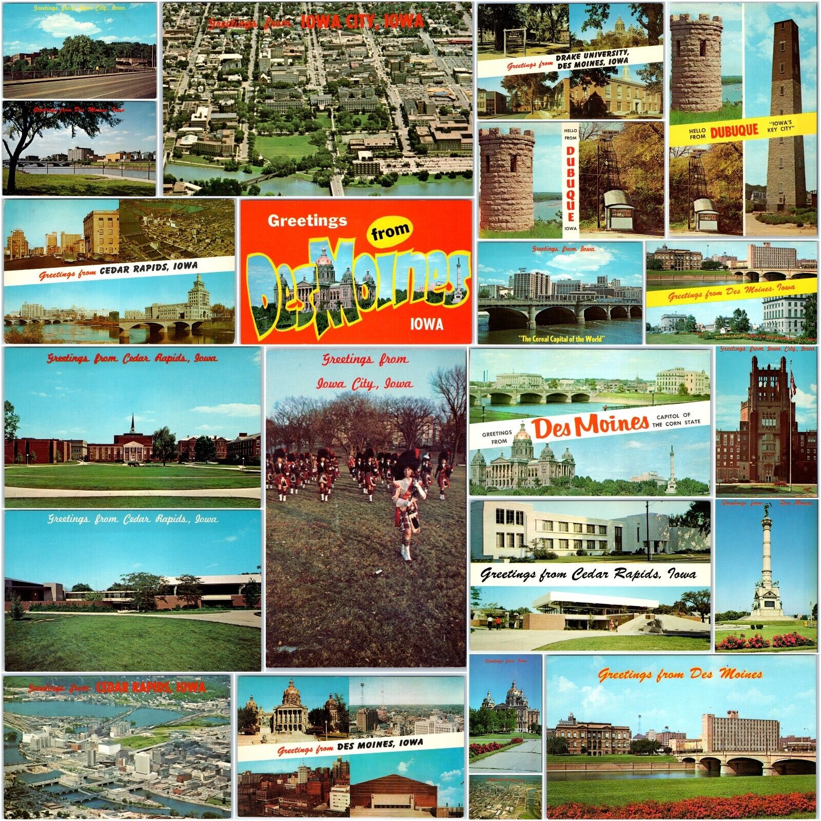 x22 Iowa SET #3 1960s Greetings PC Lot Cedar Rapids Des Moines City Dubuque A182
