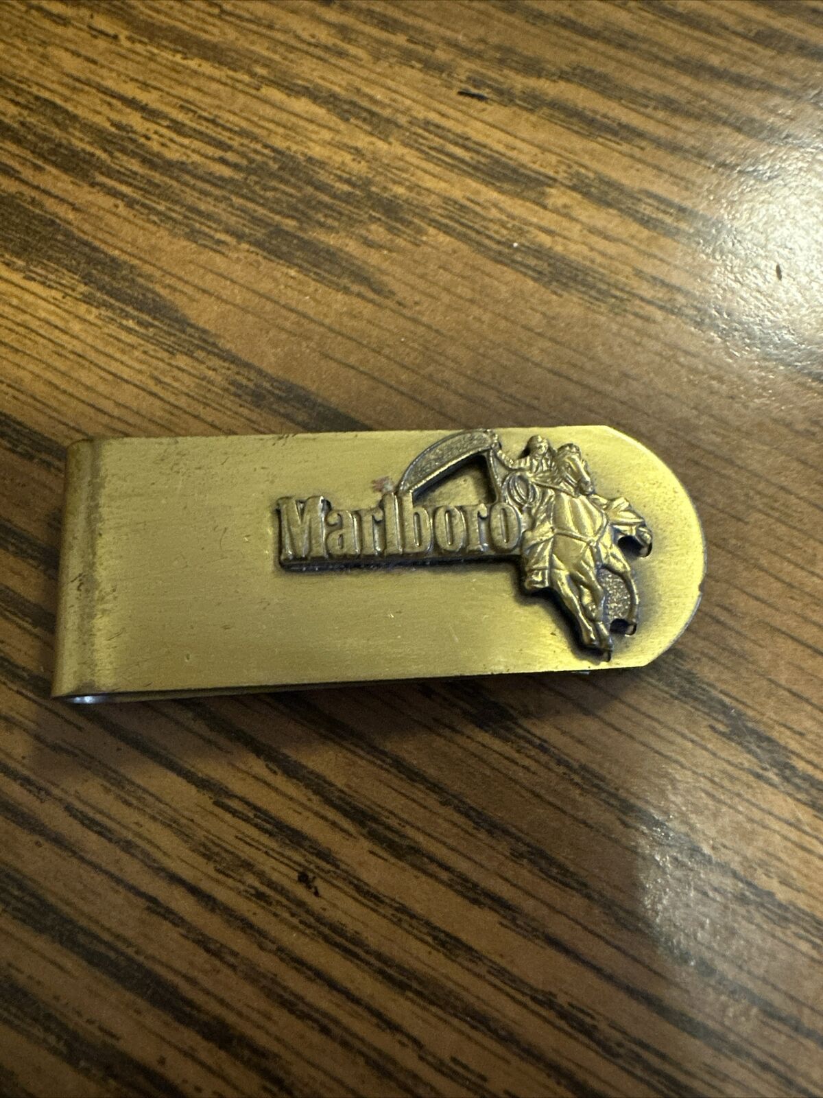 Vintage Marlboro Country Store Cowboy & Horse Brass Metal Money Clip Tobacco 