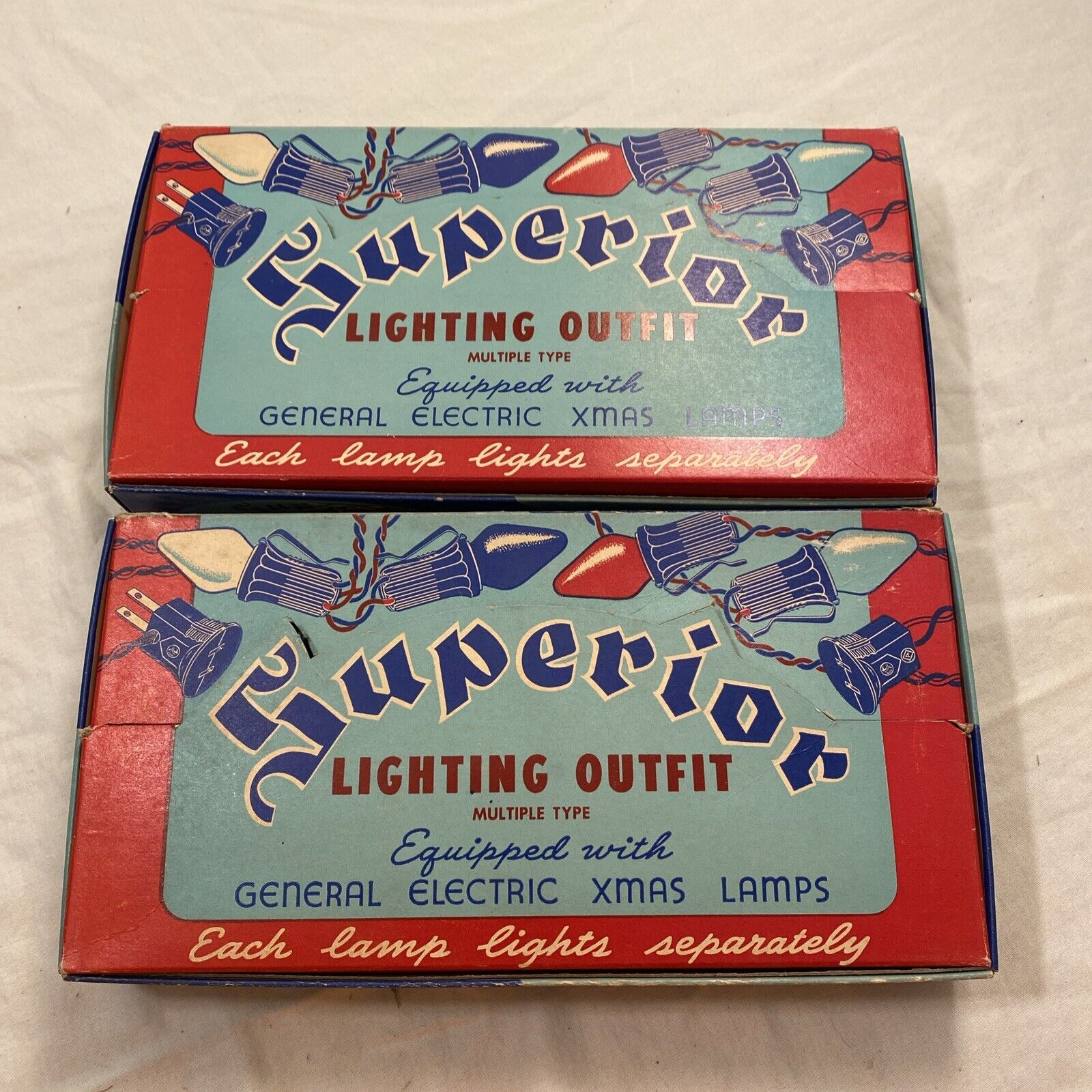 ANTIQUE SUPERIOR LIGHTING OUTFIT GENERAL ELECTRIC CHRISTMAS LIGHTS W/BOX 2 SETS