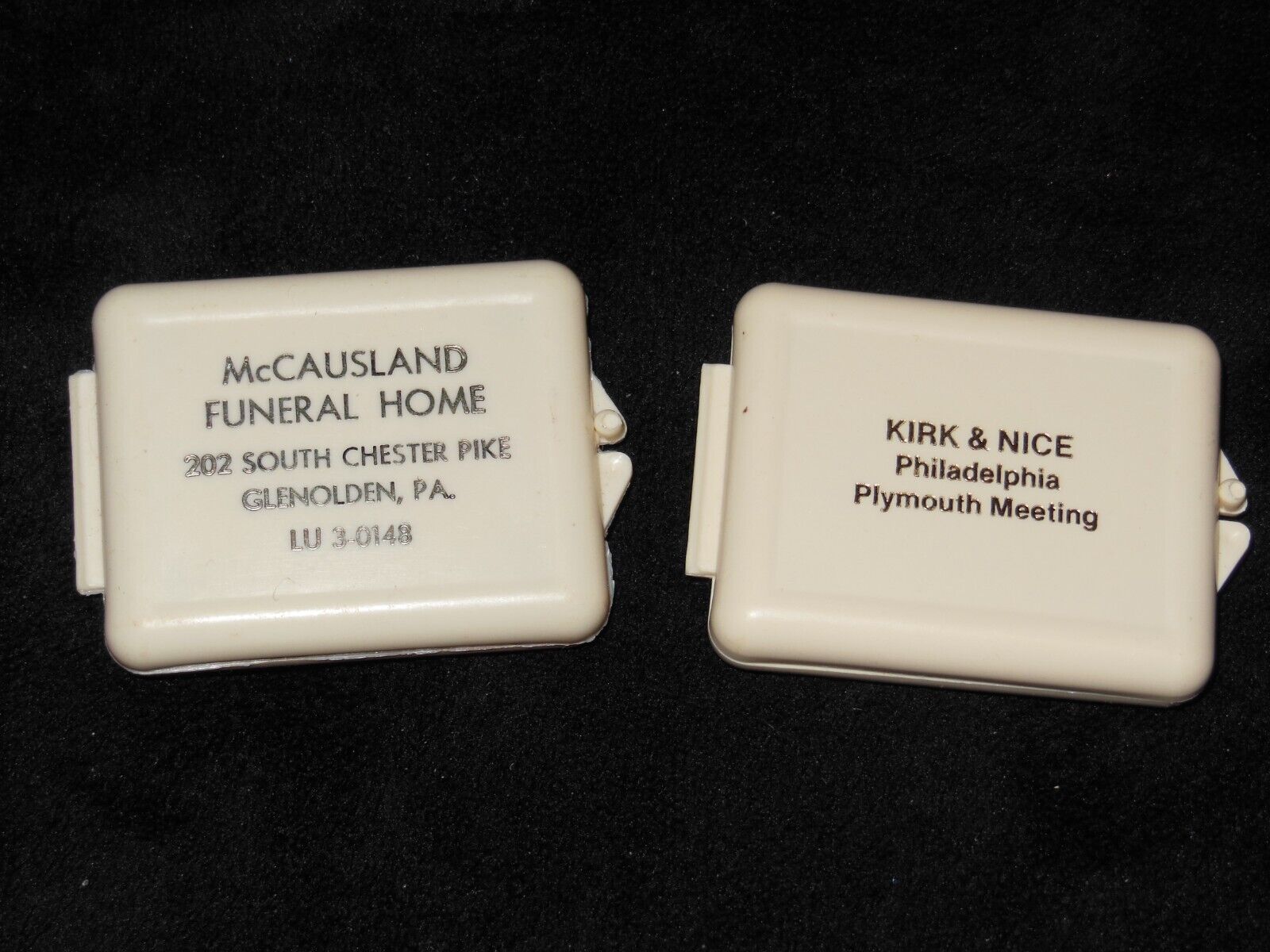 2 Vintage Smelling Salts Kits, McCausland Funeral Home, Kirk & Nice Philadelphia