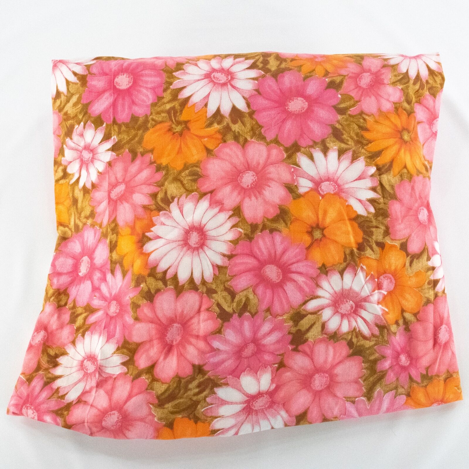 Vtg Unused King Fitted Bed Sheet Funky Flower Power 1960s Pink Daisy Daisies