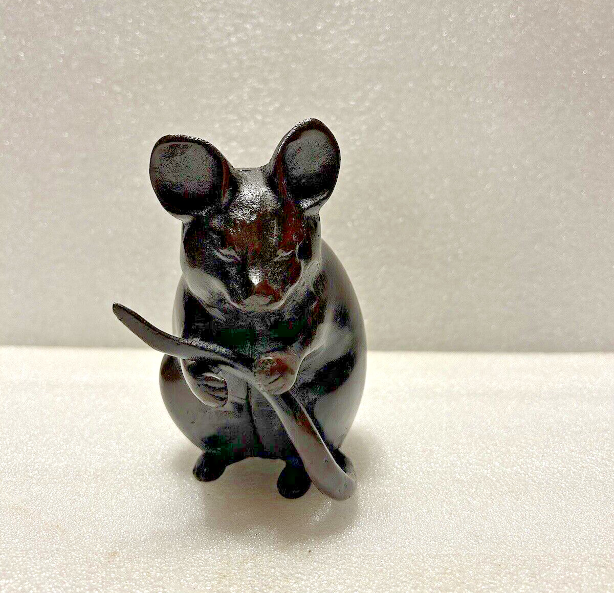 Vintage Bronze Heavy Mouse Rat Holding Tail Figure Japan