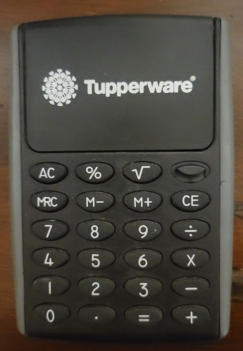Vintage Tupperware Logo Solar Calculator w/ Flip Down Cover to Lean Works
