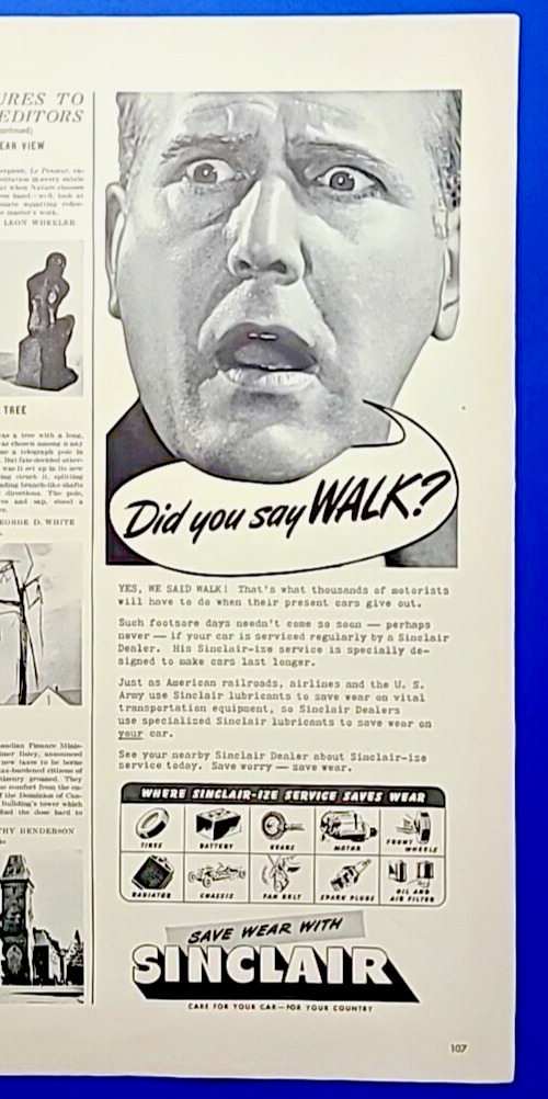 1942 Sinclair Lubricants Did you say WALK? Vintage 1940\'s Magazine Print Ad