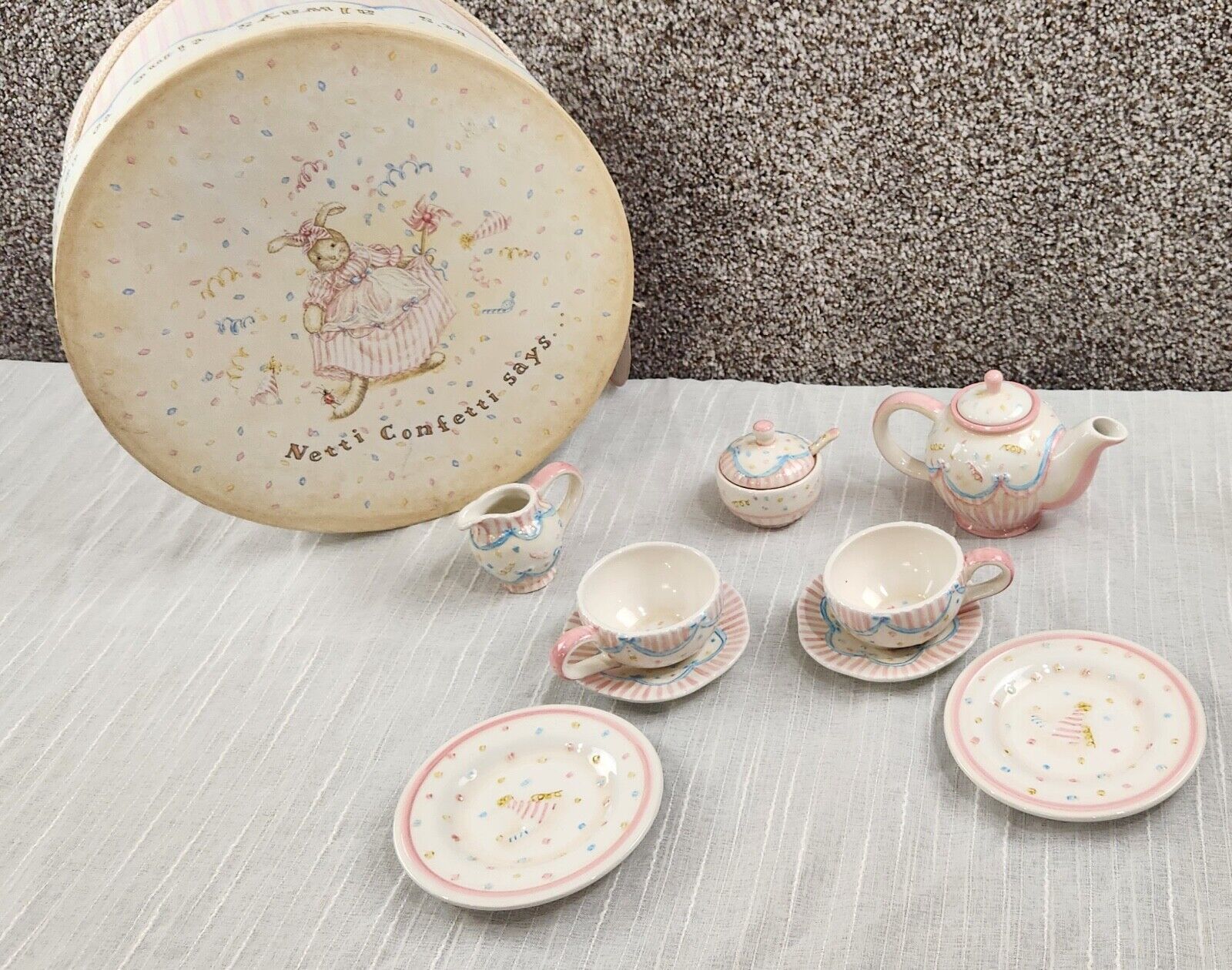 Vintage Netti Confetti's Celebration Tea Set Bunnies By The Bay Tea Set for 2