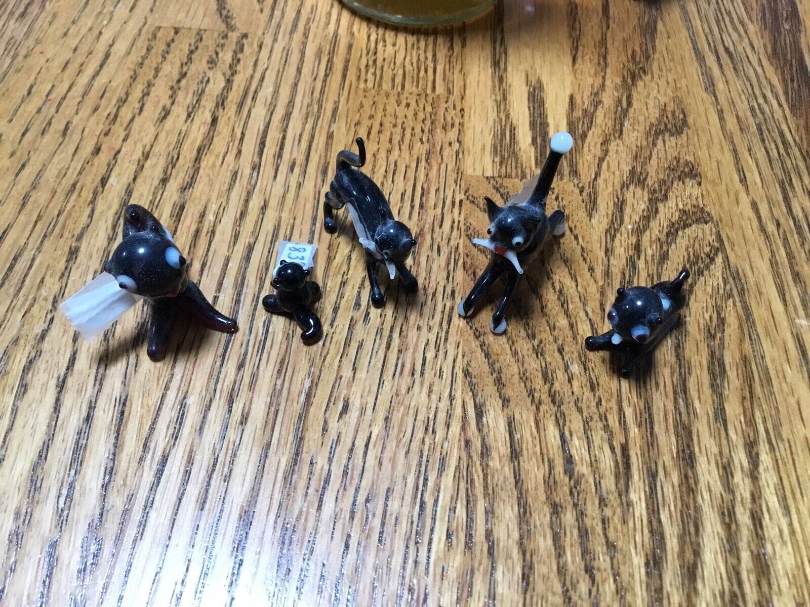 vintage set of 5 minature black glass cats