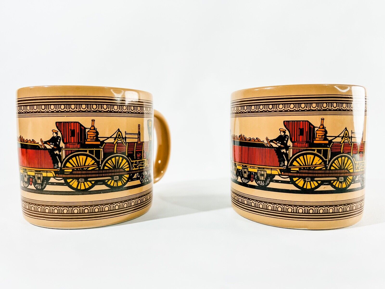 Vintage 1990s Ralph Lauren Chaps Thailand Locomotive Train Coffee Mug Set