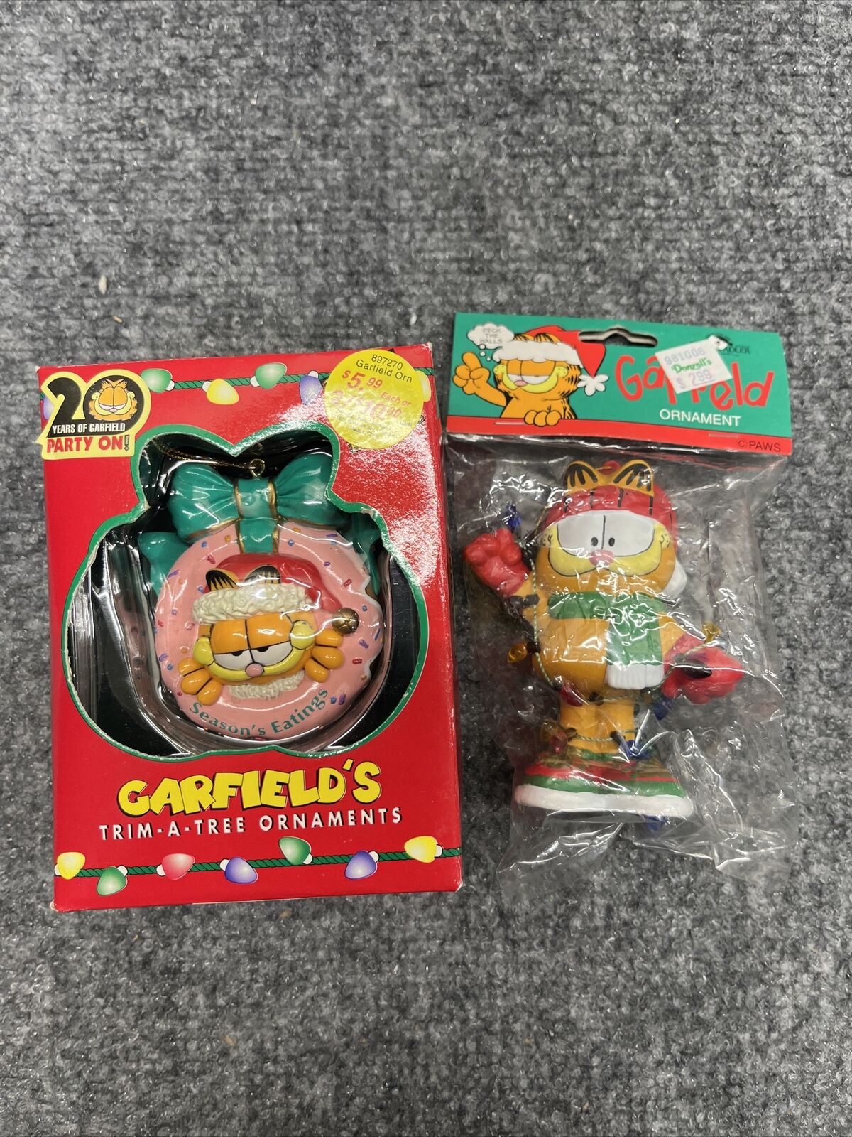 Vintage Garfield Trim A Tree Christmas Ornament Decoration Lot Of 2