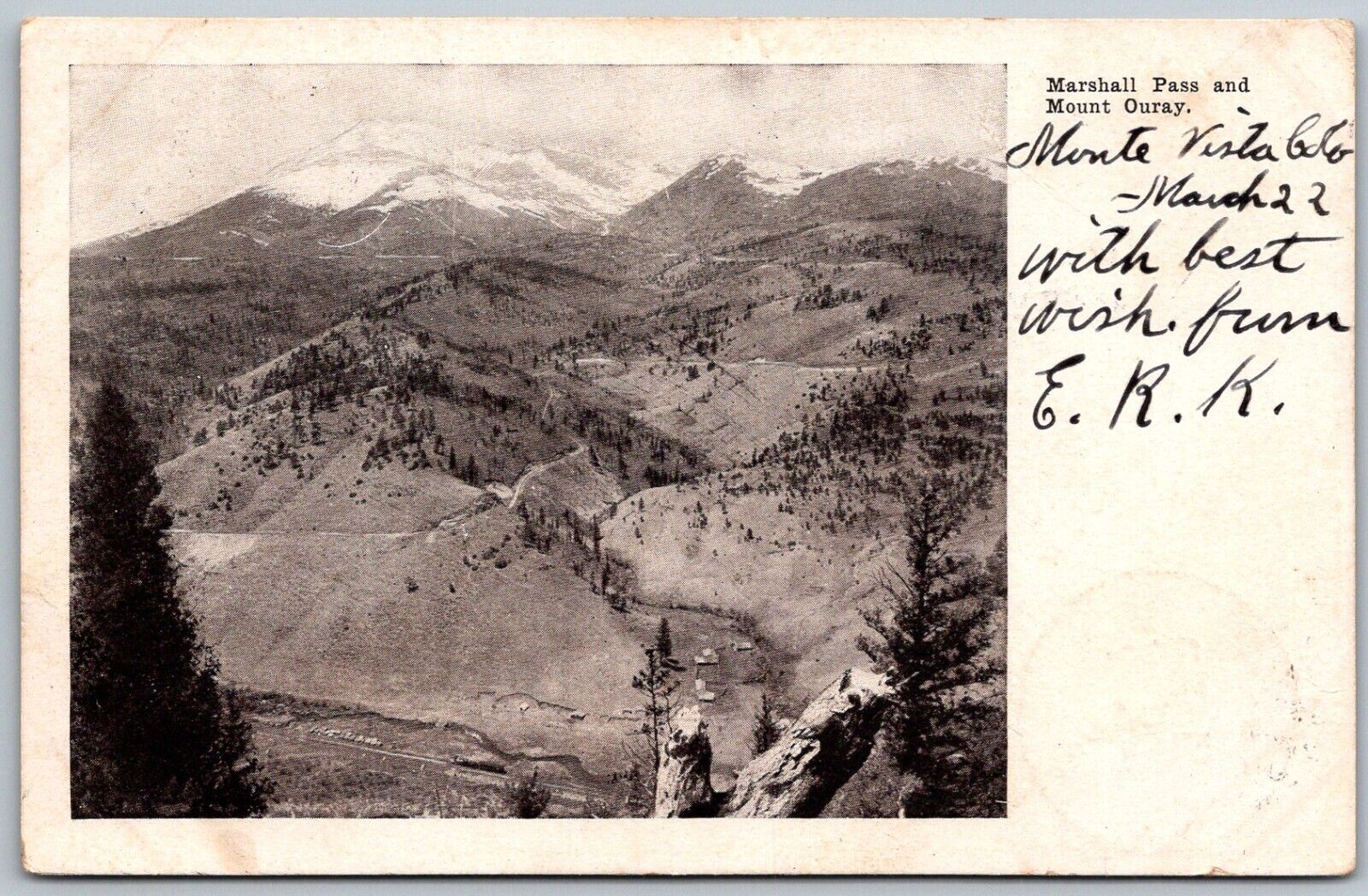 Marshall Pass & Mount Ouray Colorado 1908 Postcard