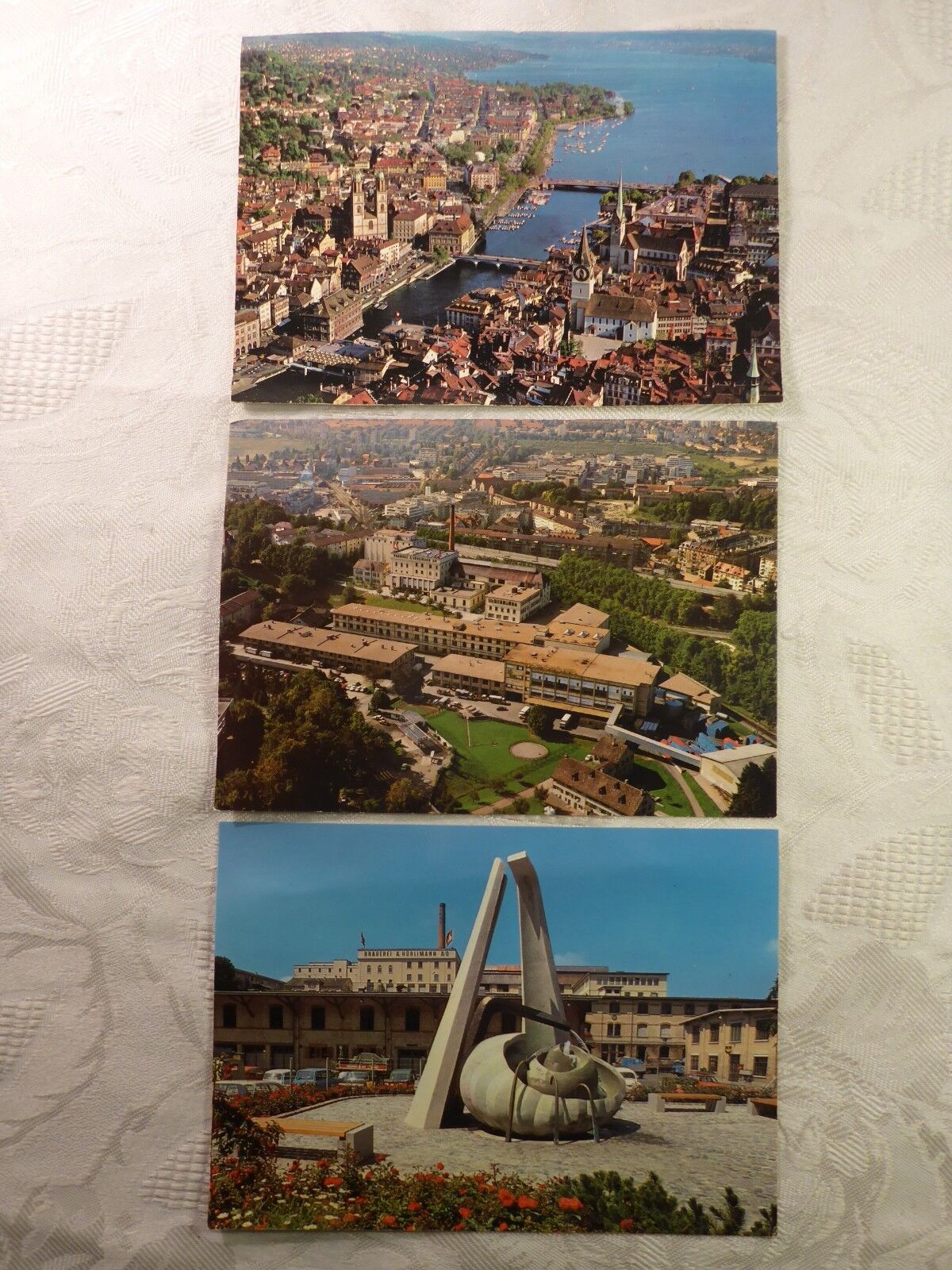 3x Ak Postcard Zurich Flugaufnahme City Brewery Hürlimann Aqui-Brunnen