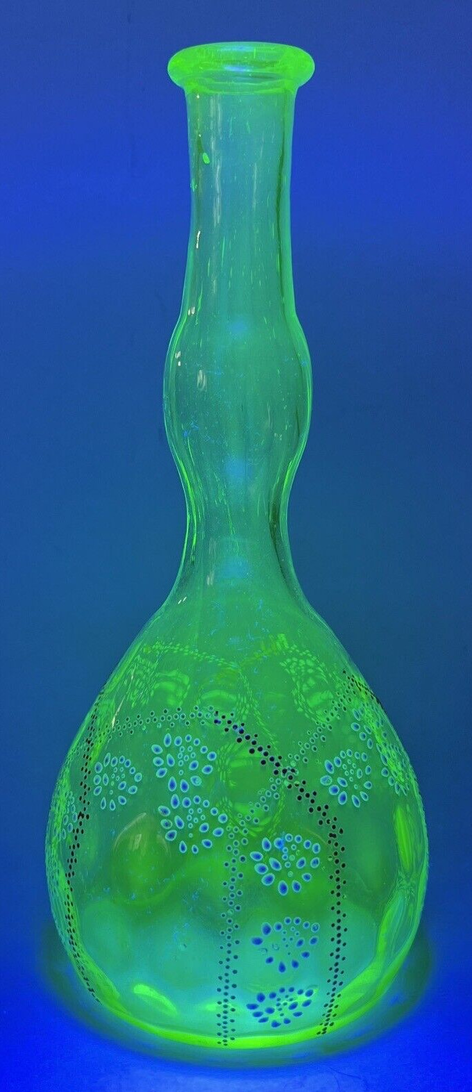 Antique Victorian Floral Enamel Vaseline Uranium Glass Barber Bottle No Stopper