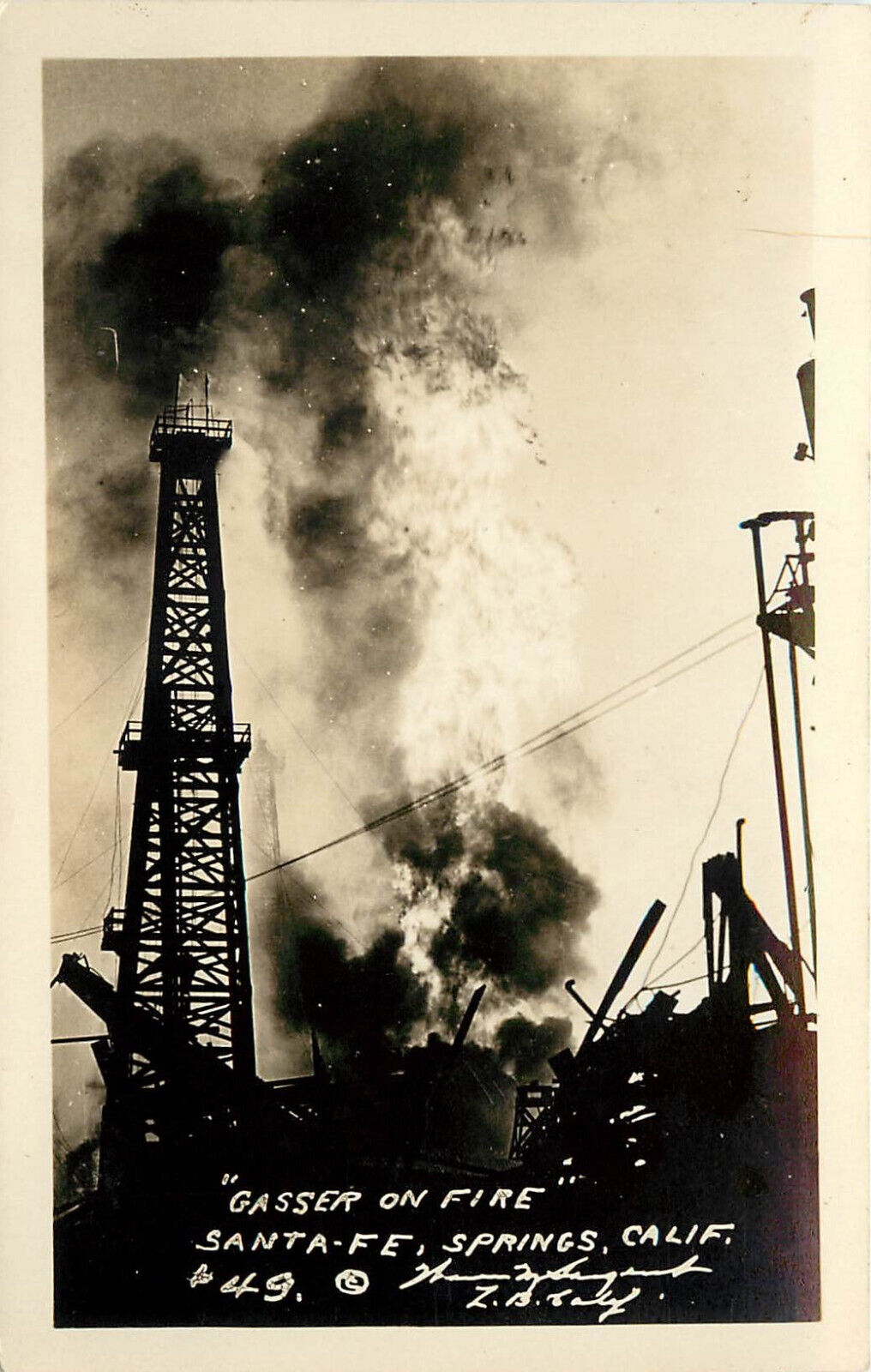 RPPC Postcard Oil Geyser on Fire Santa Fe Springs CA #49