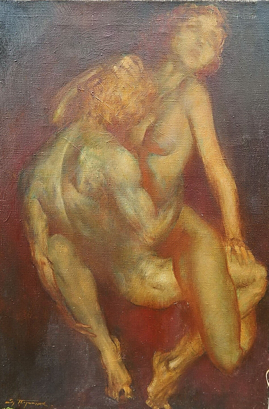 Original Oil Painting on canvas Erotic Nudes Portrait Ukrainian Artist Signed