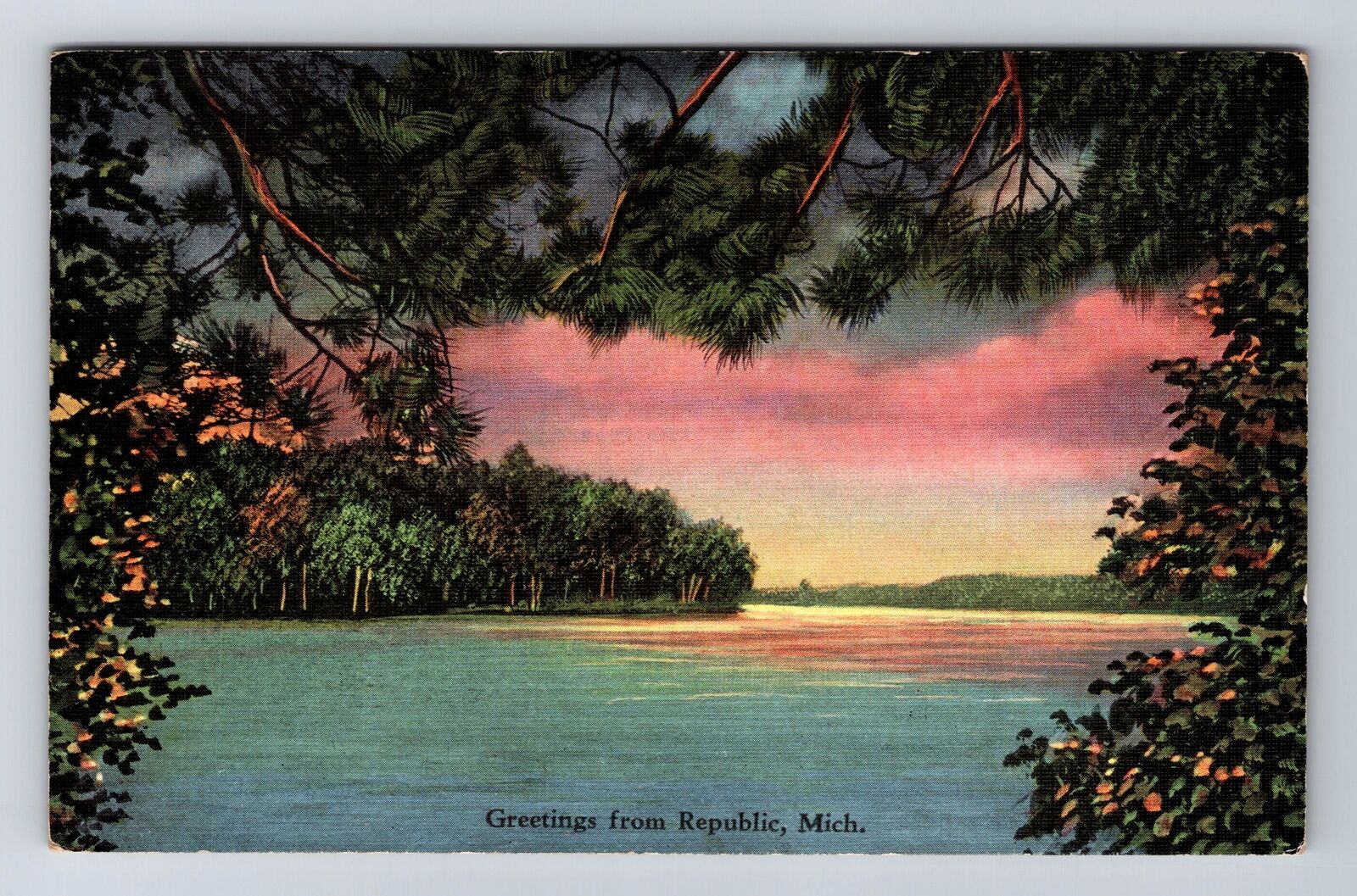 Republic MI-Michigan, General Greetings Lake, Antique, Vintage c1941 Postcard