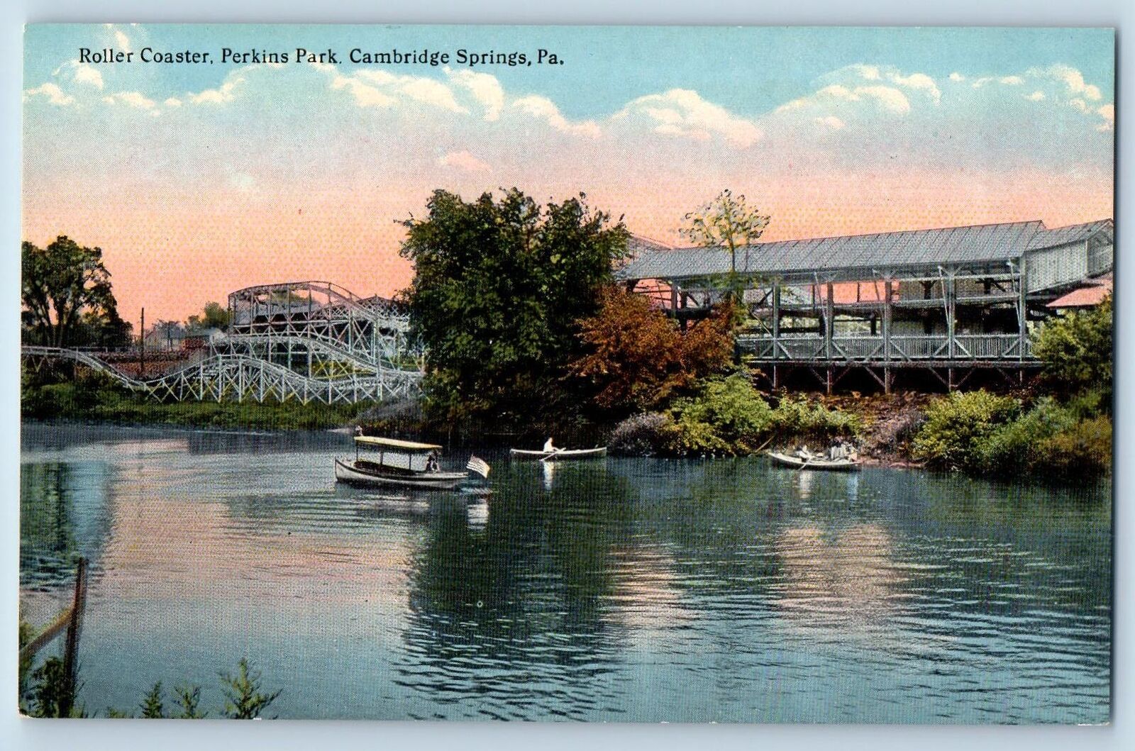 c1910's Roller Coaster View Perkins Park Cambridge Springs Pennsylvania Postcard