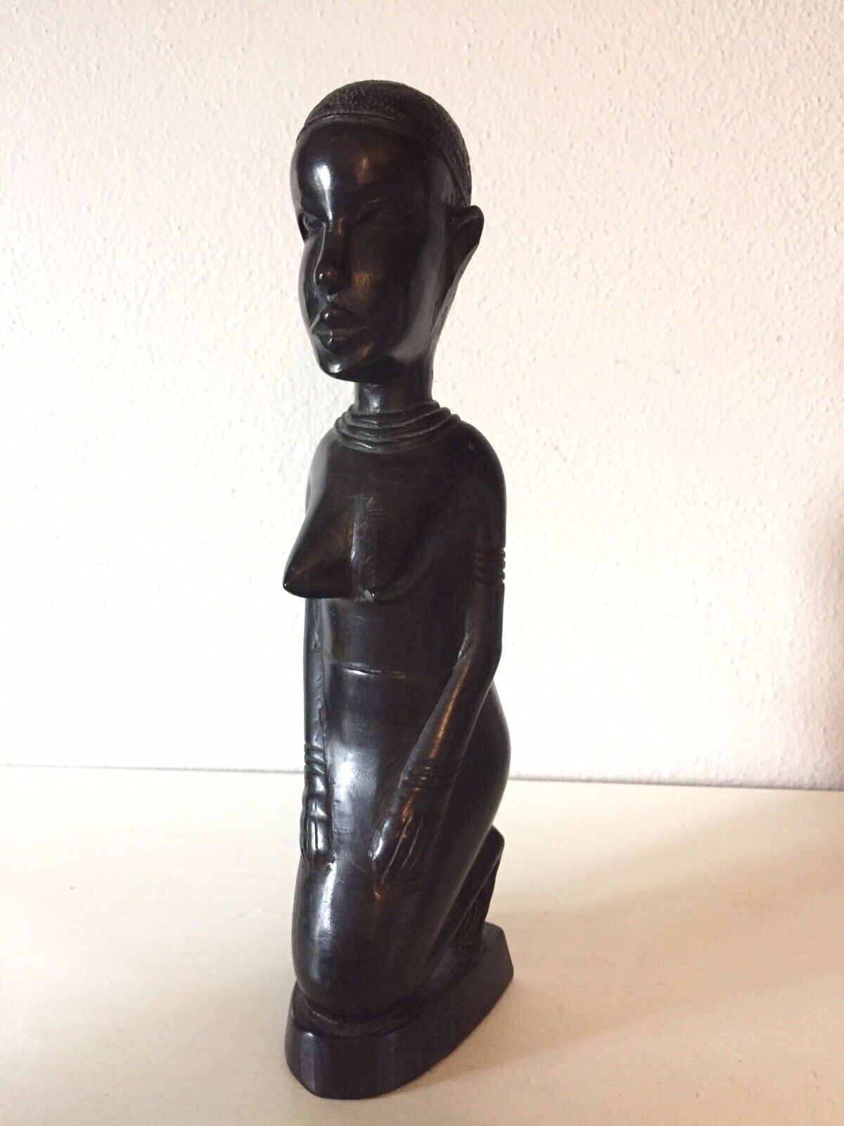 Vintage-African Hand Carved Kneeing Woman - 10” Ebony wood sculpture