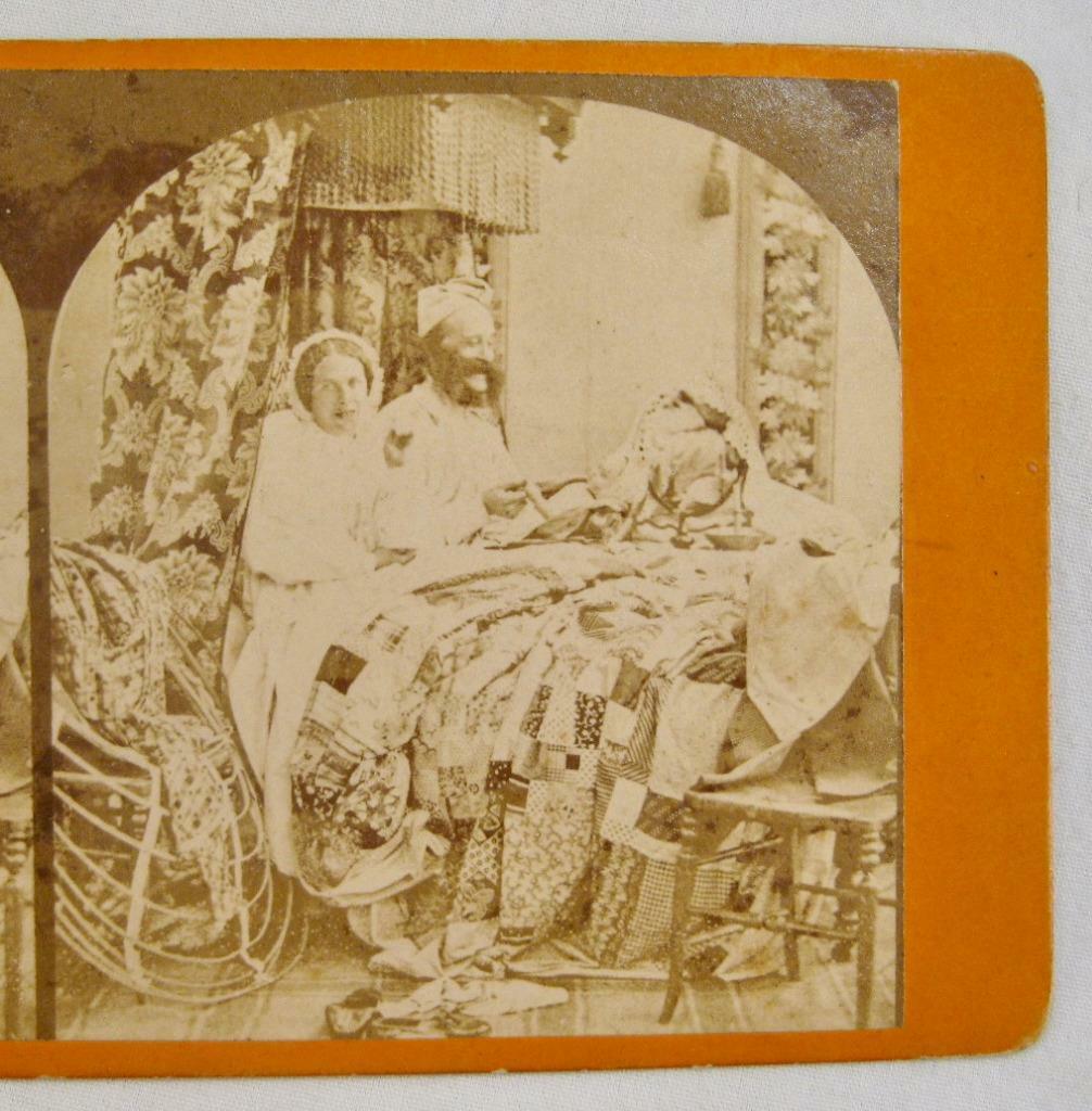 Stereoview Morning Chimes Husband And Wife In Bed Clothes Strewn About Antique O