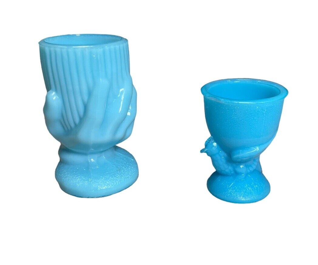 Portieux Vallerysthal Blue Egg Cup Set Of 2 Chicken And Hand