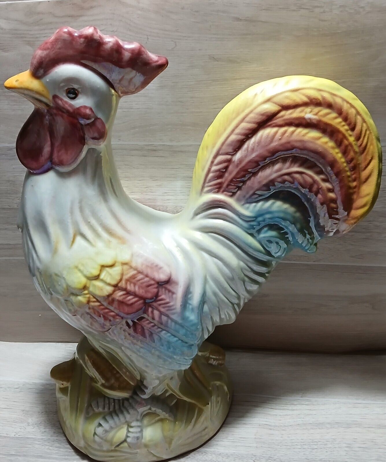 VTG Hand Painted Ceramic Rooster Iridescent Look .