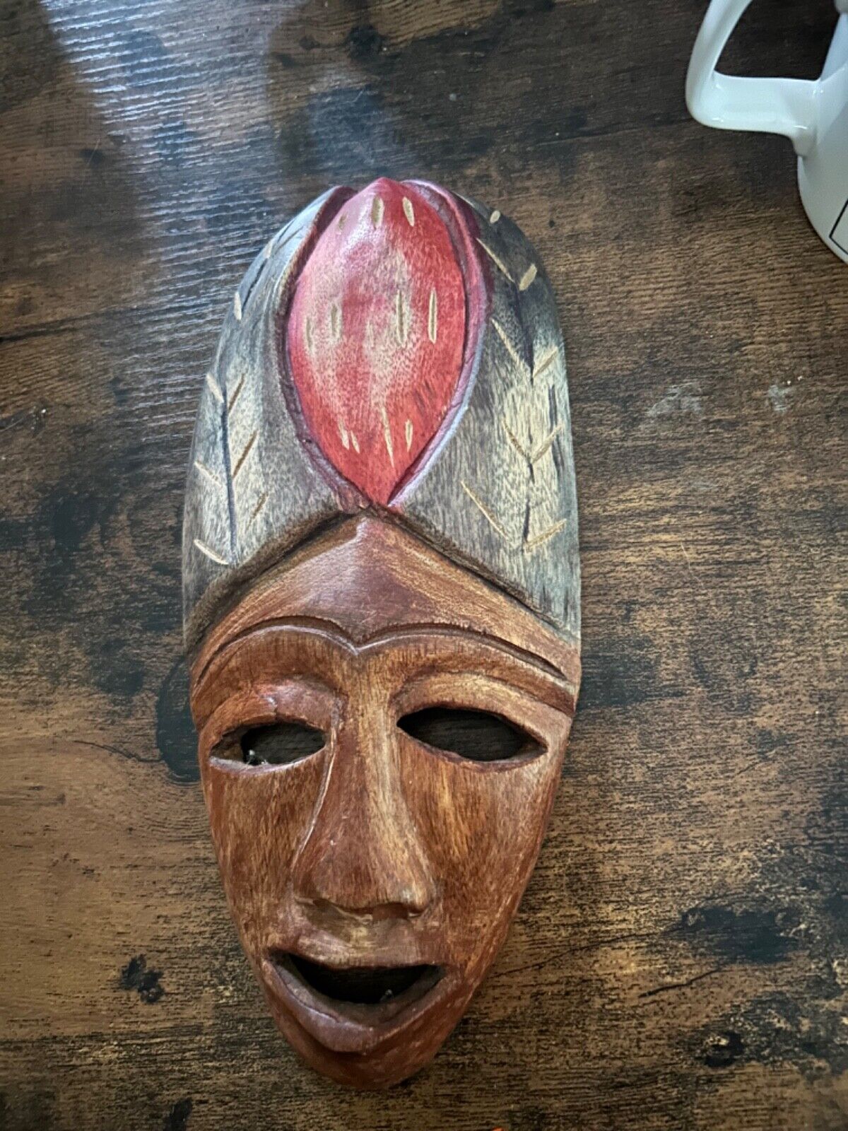 vintage hand made haitian wooden mask hand painted 
