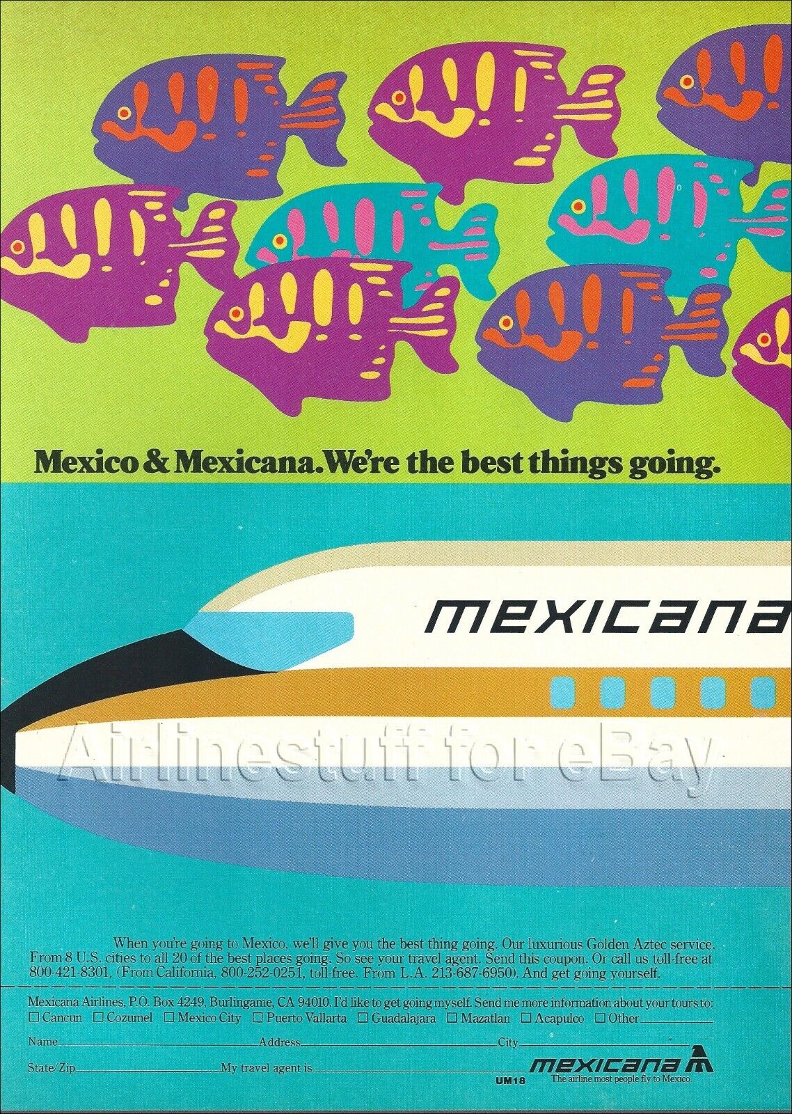 1978 MEXICANA Airlines Boeing 727 ad airways advert Mexico