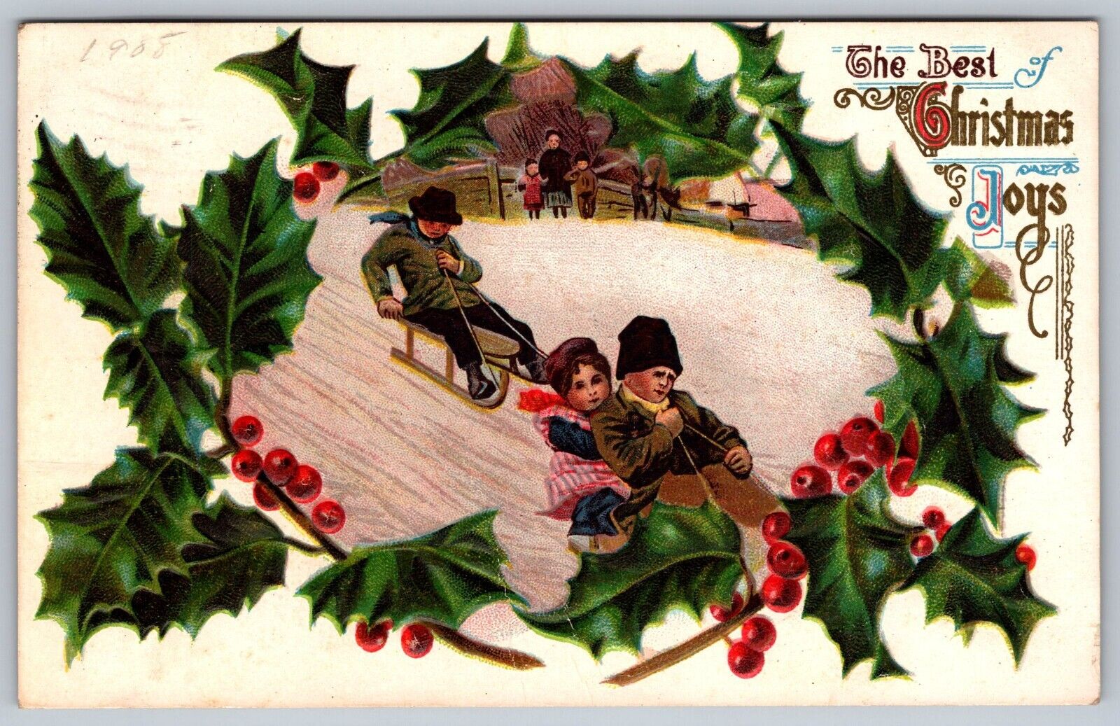 The Best Christmas Joys Postcard: Children on Sleds Posted Waco, TX 1908