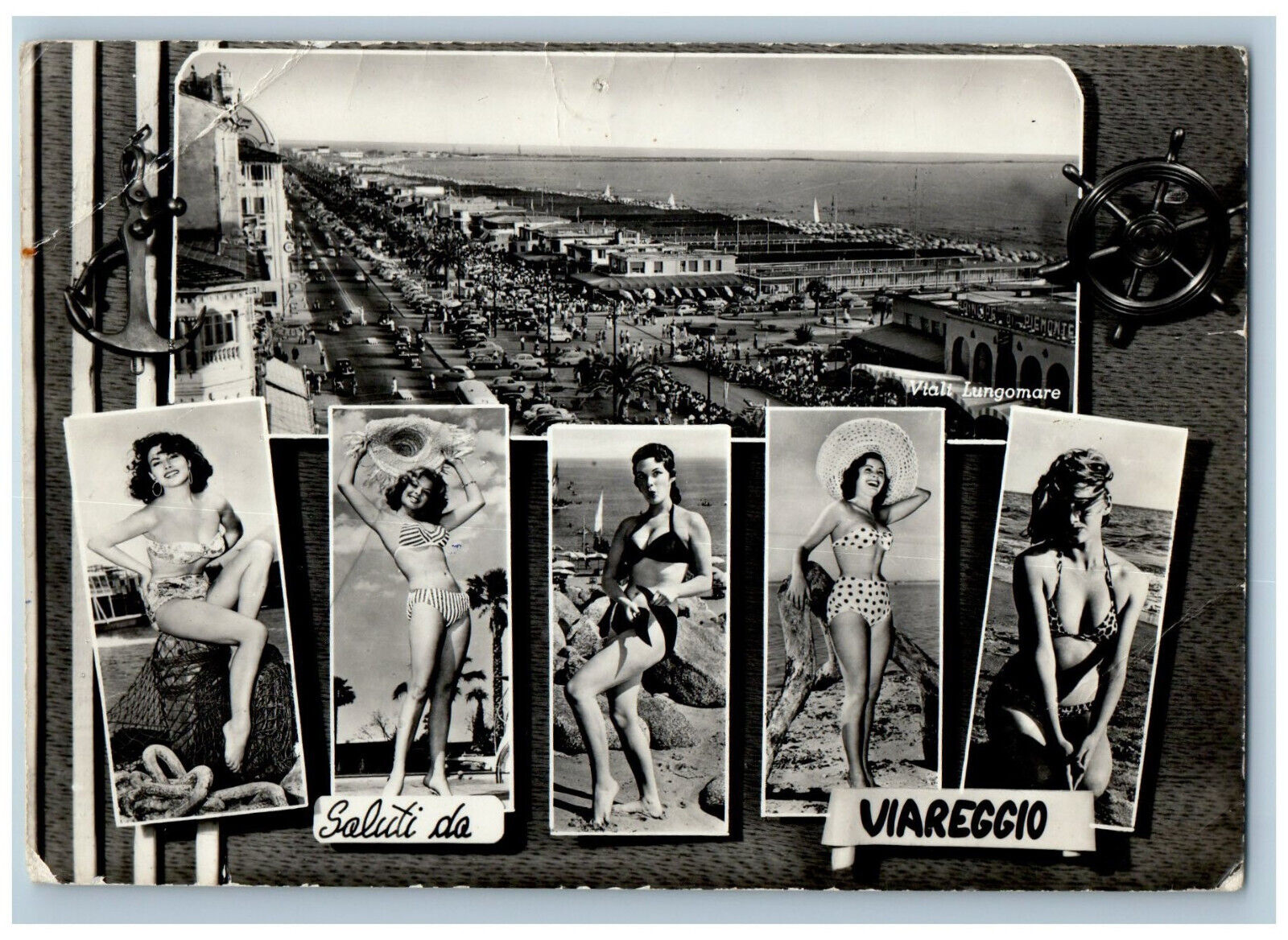 c1950's Girls Pictures Greetings from Viareggio Italy RPPC Photo Postcard