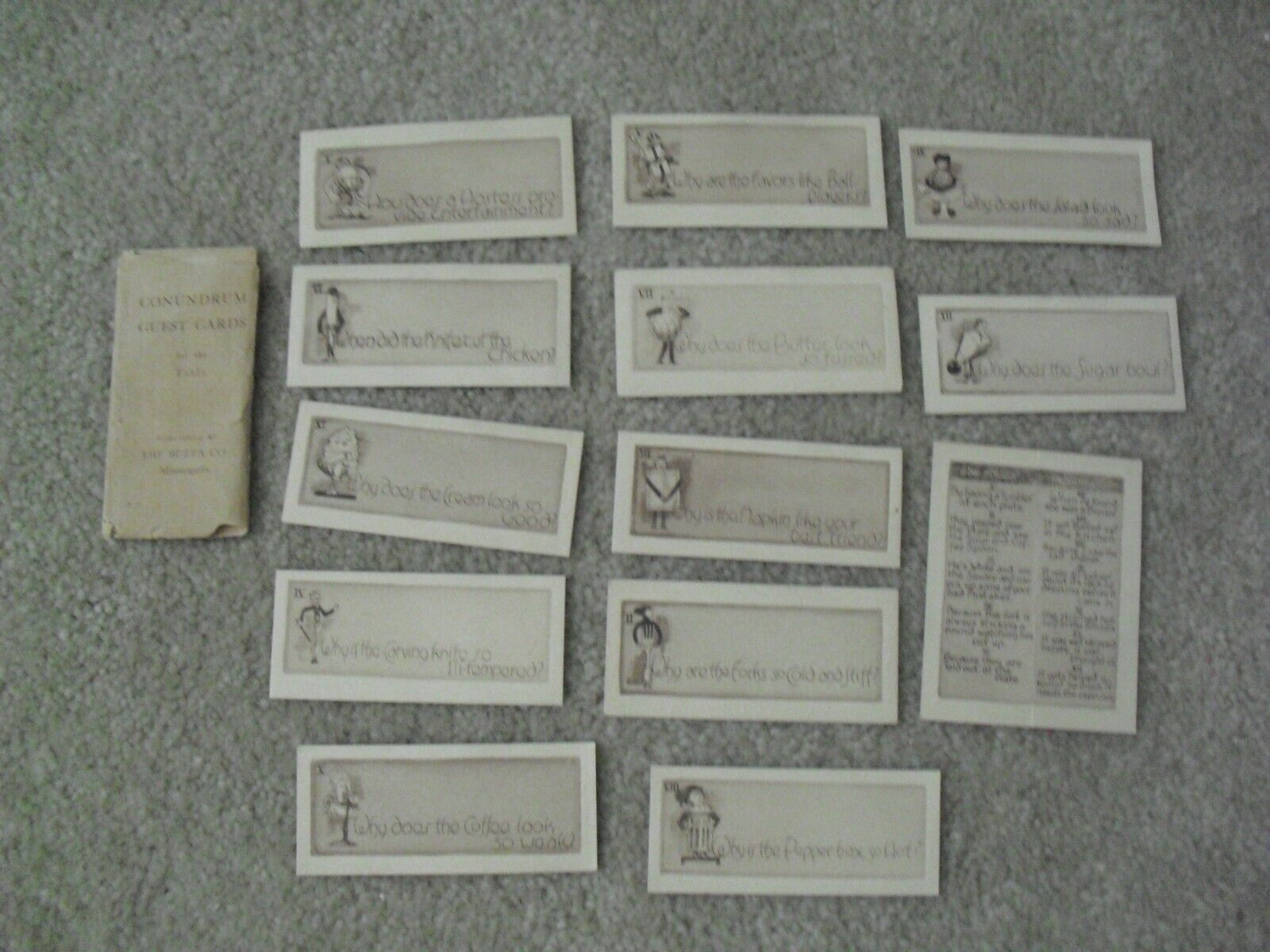 Vintage 1920s Buzza Co Conundrum Comic Guest Cards for the Table
