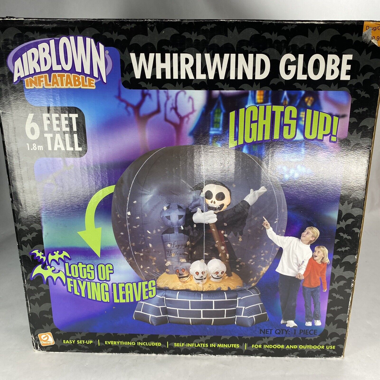 New 6 ft Gemmy Halloween Whirlwind Globe Airblown Inflatable Skulls Grim Reaper