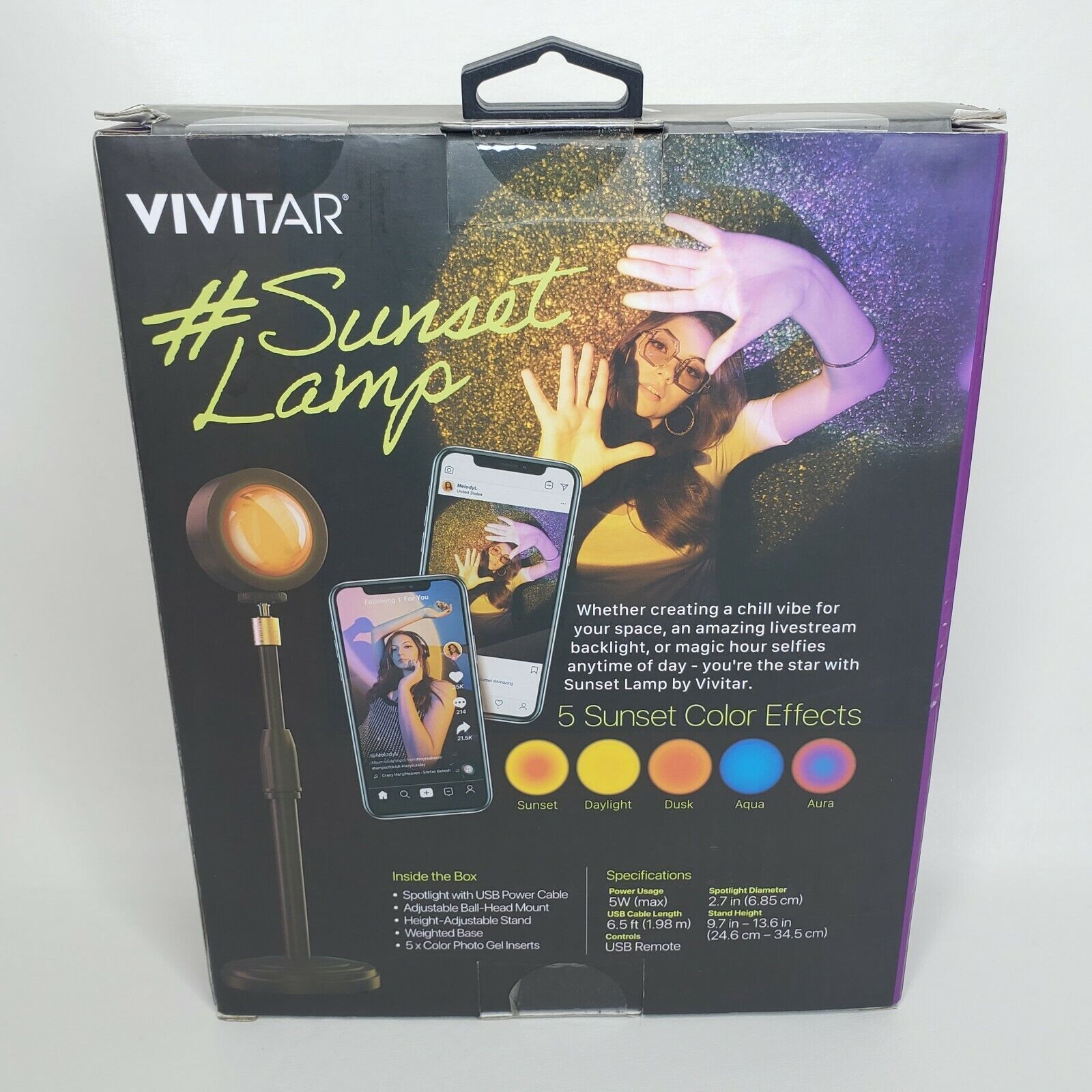 Vivitar Sunset Lamp - 5 Sunset Color Effects Light - USB Powered - Adjustable