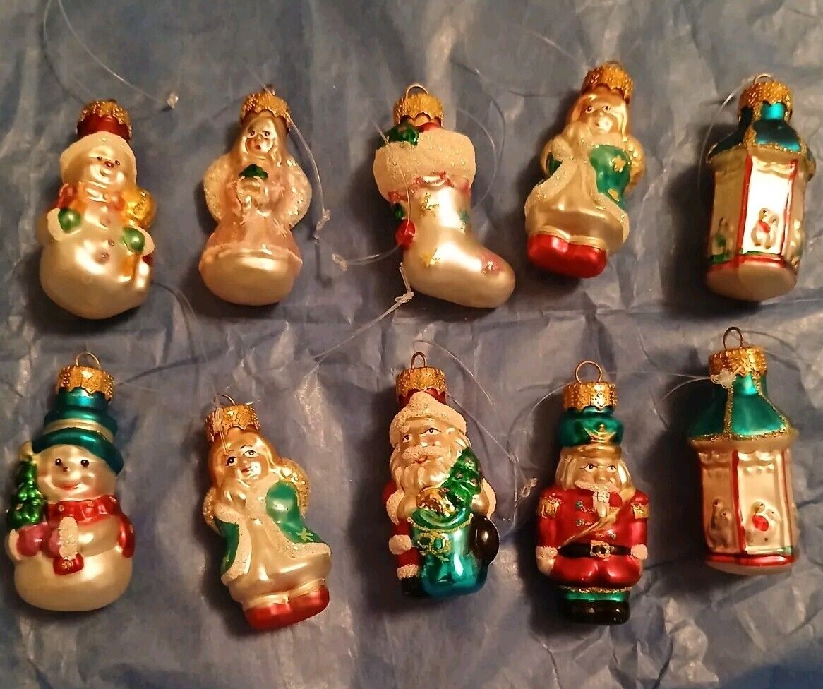 Miniature Glass Ornaments Nutcracker Angel Snowman Santa Lot