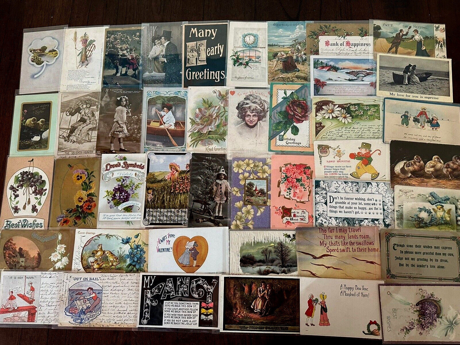~Lot of 43 Antique 1900\'s~Mixed Topics Greetings Postcards~All with stamps-g602