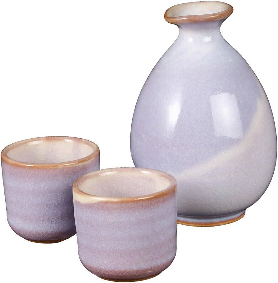 Hagi yaki ware Guinomi Tokkuri Japanese pottery Sake cup bottle set HagiMurasaki