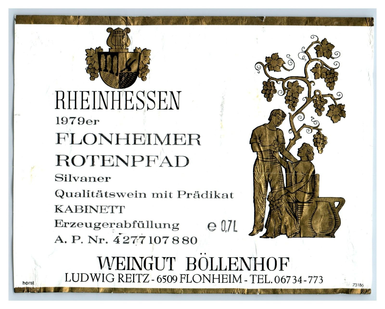 1970\'s-80\'s Rheinhessen Flonheimer Rotenpfad German Wine Label Original S11E