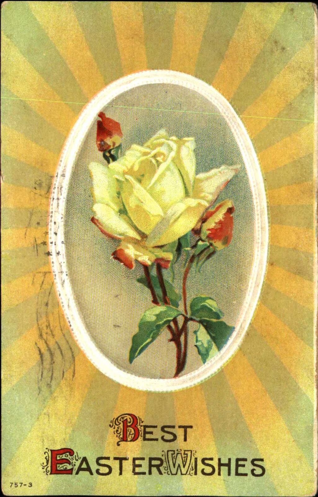 Easter postcard ~ yellow roses Taylorville IL