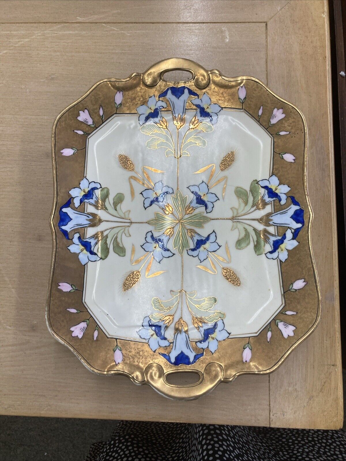 Vintage Noritake Morimura Bros Brothers Hand Painted Dresser Tray Floral & Wheat