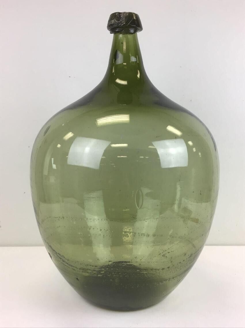 Large Antique Olive Green Glass Demijohn Carboy Wine Jug 5 Gallon Bottle
