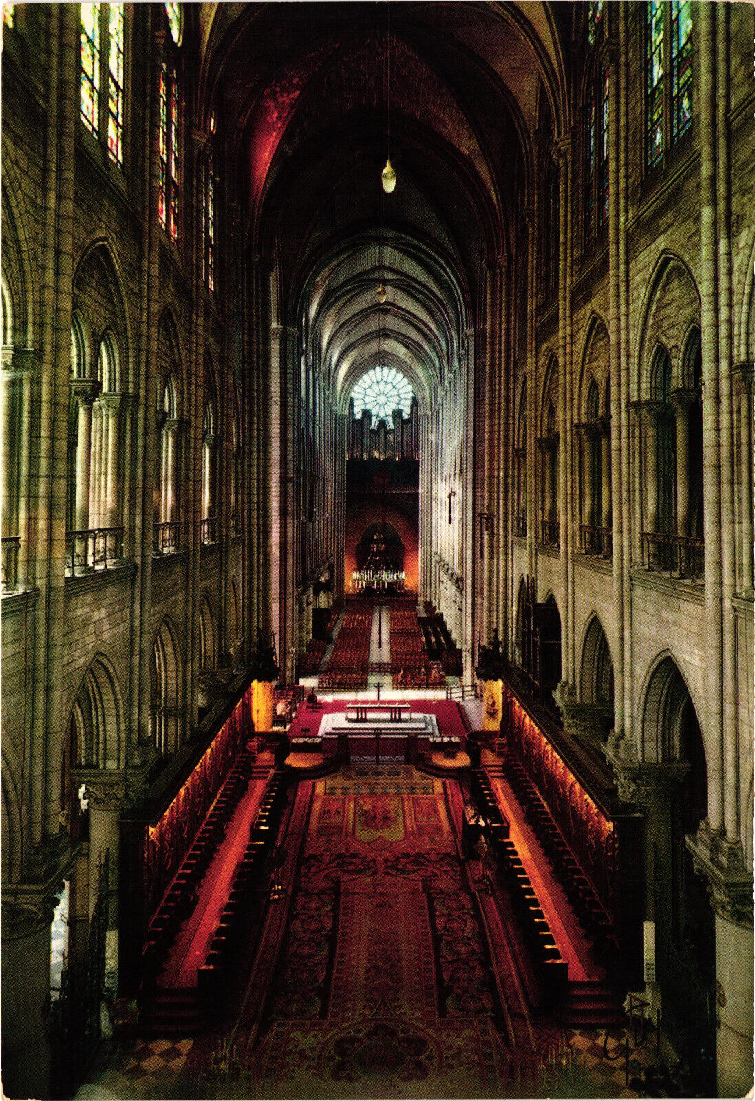 Notre Dame Cathedral Paris Choir - Central Nave - Great Organ Postcard Unposted
