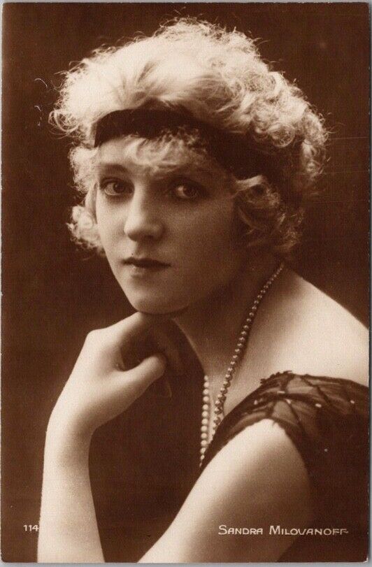 c1920s SANDRA MILOVANOFF Real Photo RPPC Postcard French Silent Film Actress