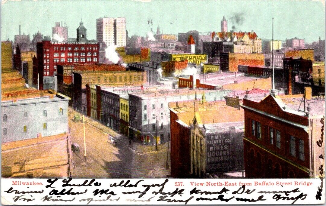 1906, View North-East from Buffalo Street Bridge, MILWAUKEE, Wisconsin Postcard