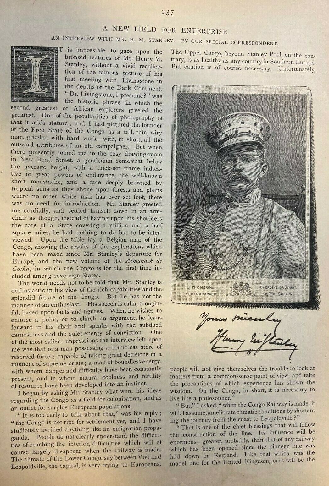 1886 Interview With Journalist Henry M. Stanley