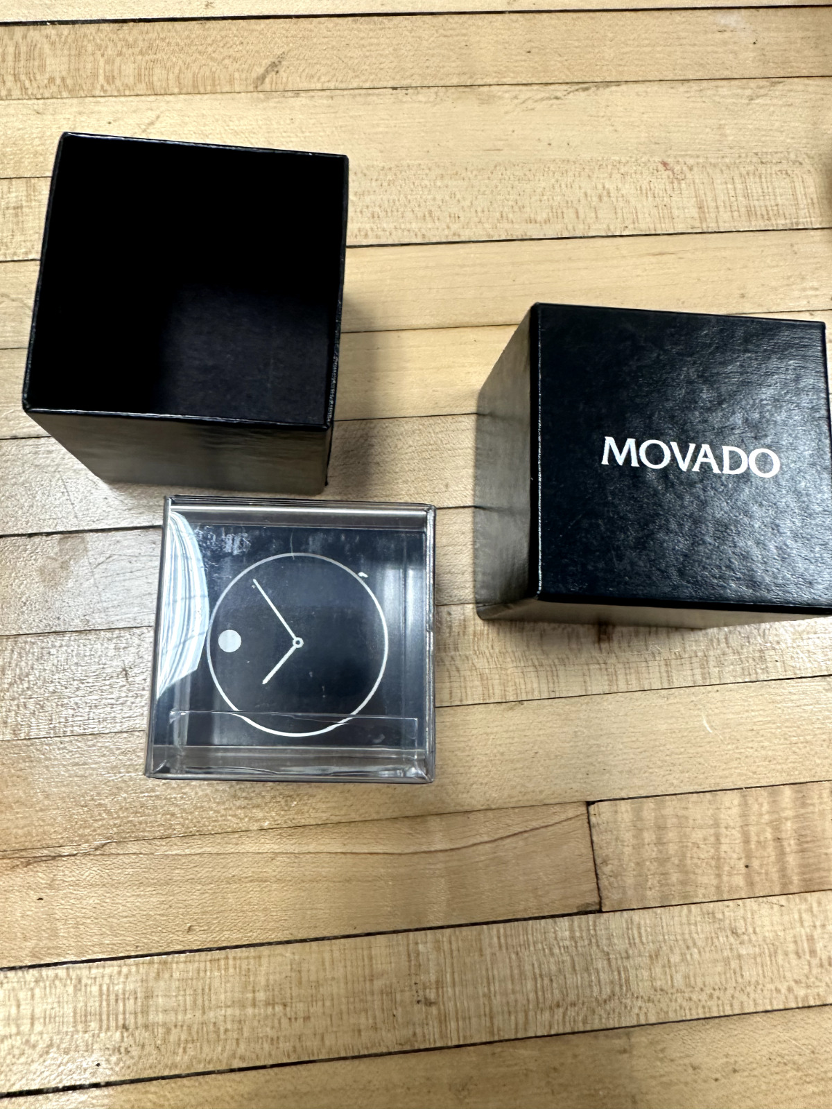 Movado Watch Promo Paperweight Crystal Clear Glass Cube 3view  NIB